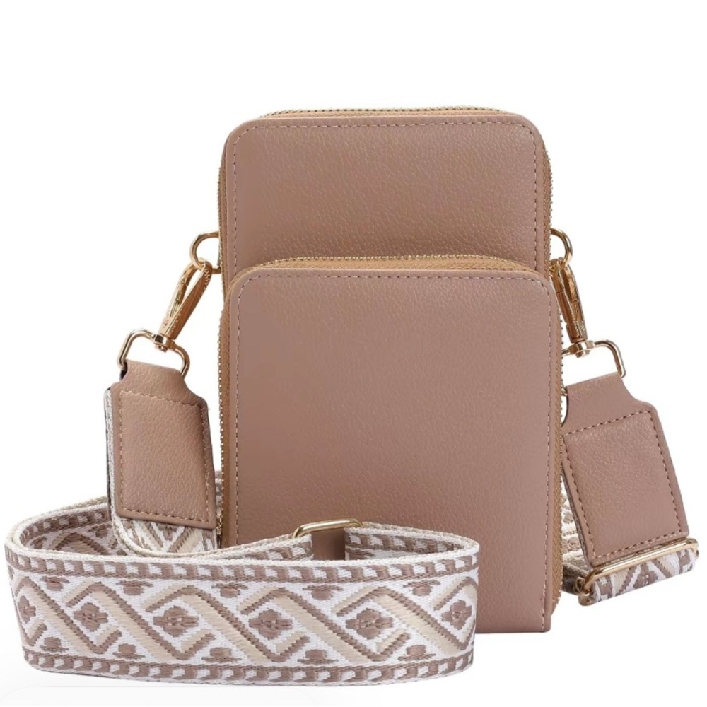 Aria crossbody wallet faux leather taupe bag